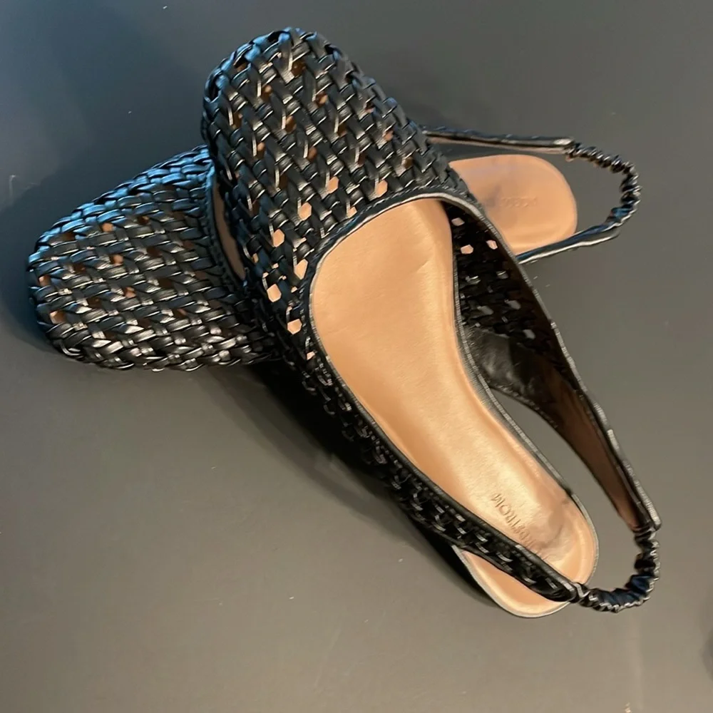 Nordstrom Arabella Slingbacks Woven Flats Size 10M Black Square Toe - Picture 2 of 10